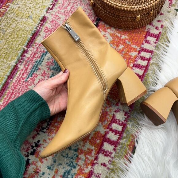 Zara Neutral Tan Square Toe Minimalist Block Heel Leather Ankle Boot 38/8 - Picture 7 of 10